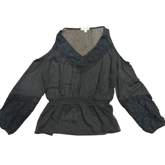 Pronto Tops - Pronto Top M Medium Black Sheer Cold Shoulder Peplum Shirt Sexy Whimsygoth Goth